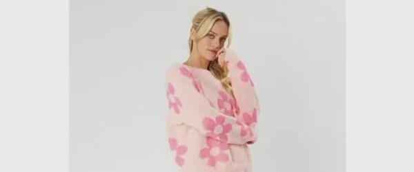 Roze oversized trui met bloemen – Truien & Vesten (foto 3)
